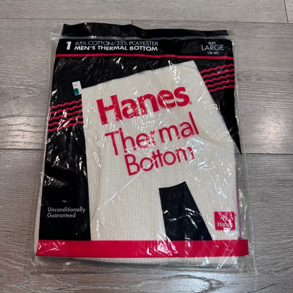 90s Hanes Mens Thermal Bottoms White Waffle Long Johns Size Large 1540 Vintage